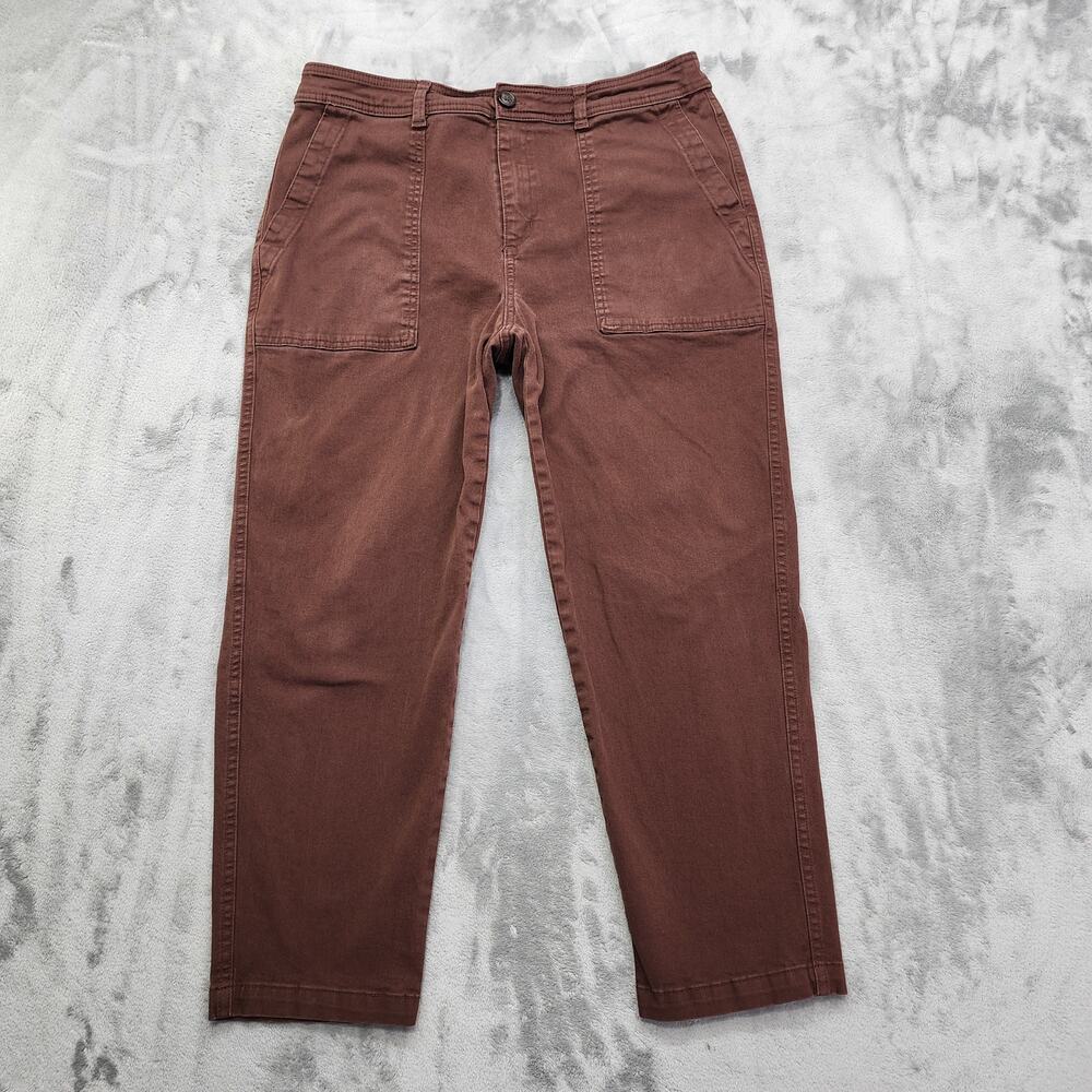 A New Day Pants Womens 14 Brown High Rise Slim Straight Fit Ankle Chino Stretch